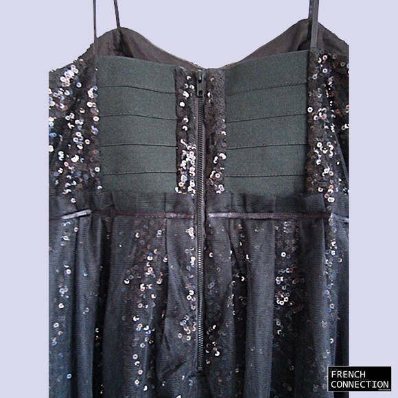 FRENCH CONNECTION NEW Glam Sequin/Tulle Sweetheart Strap Neck Fit & Flare Dress - Picture 10 of 12